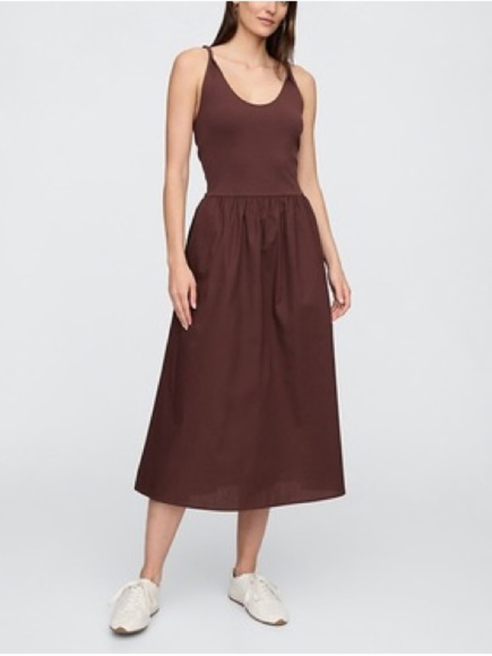 GAP Factory Twist Strap Scoopneck Midi Dress in Chocolate Bar Brown | XL | EUC